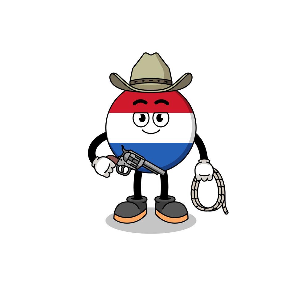 Character mascot of netherlands flag as a cowboy vector