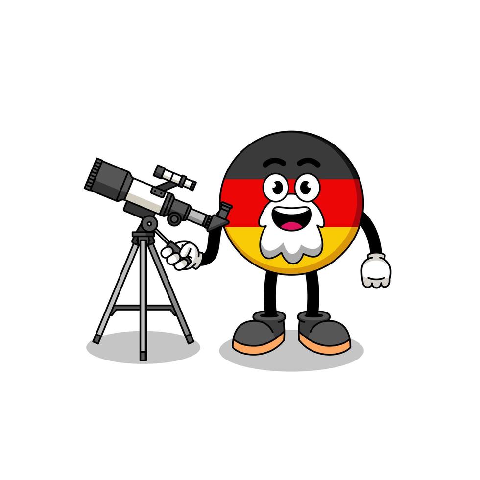 ilustración de la mascota de la bandera de alemania como astrónomo vector