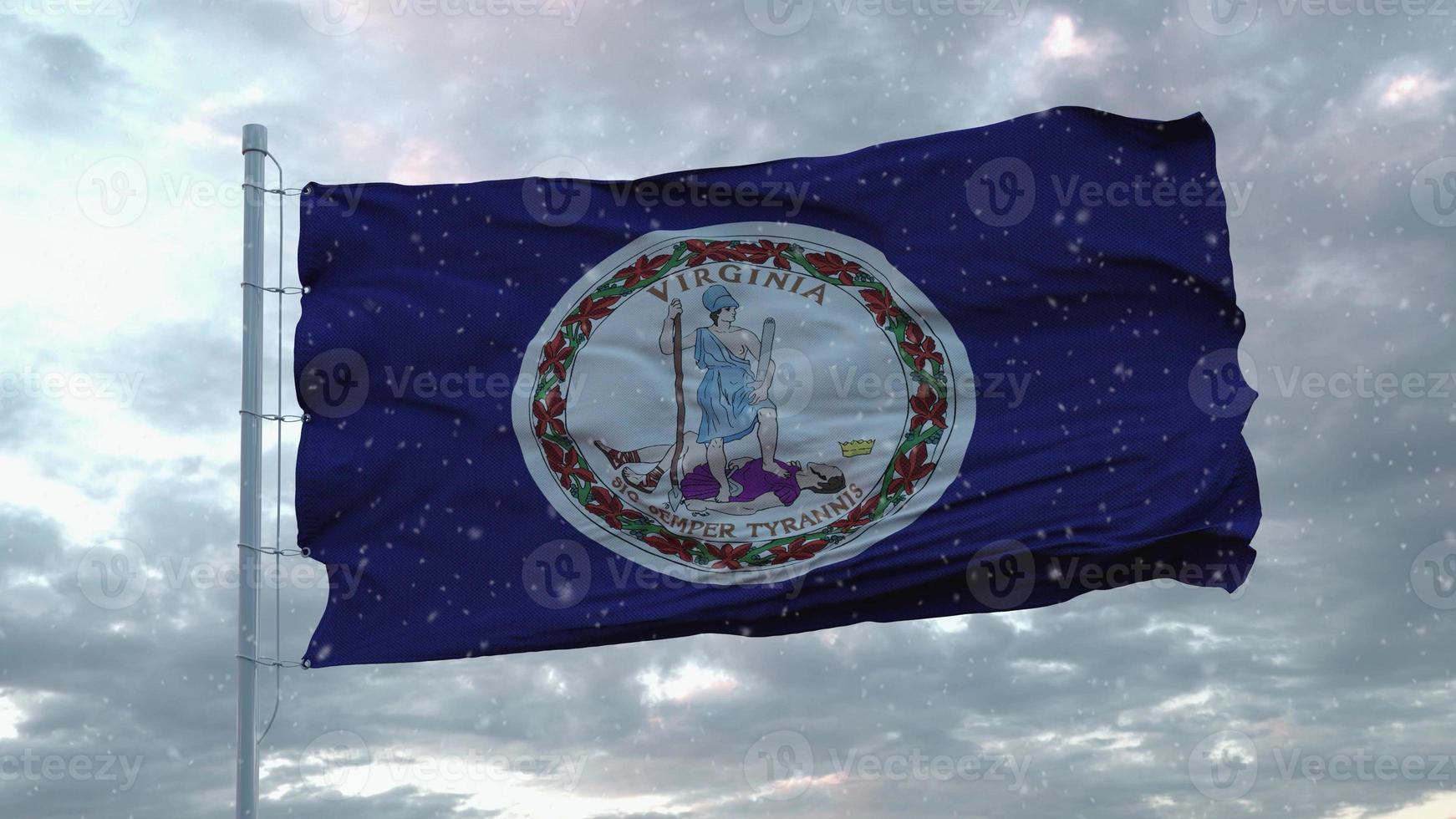 Virginia winter flag with snowflakes background. United States of America. 3d rendering photo
