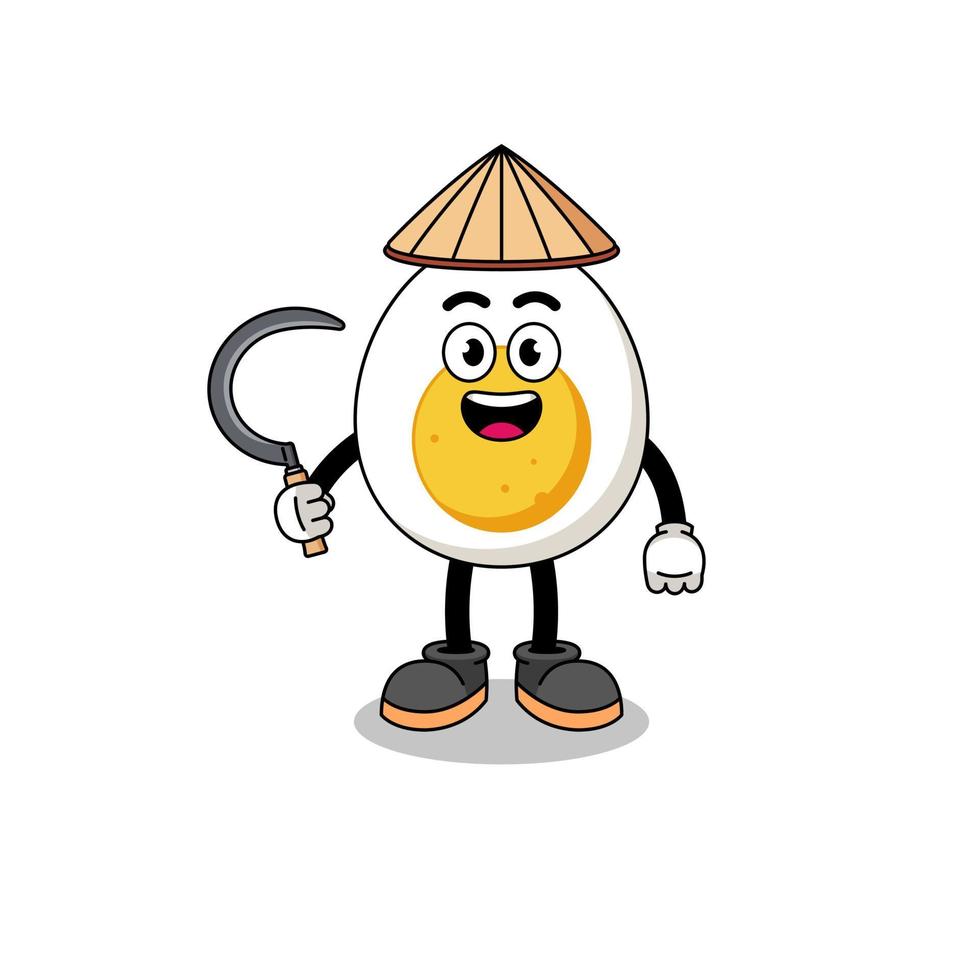 ilustración de huevo cocido como granjero asiático vector