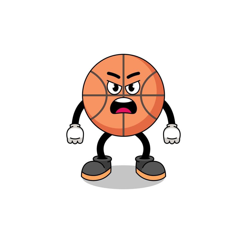 basketball cartoon illustration with angry expression vector