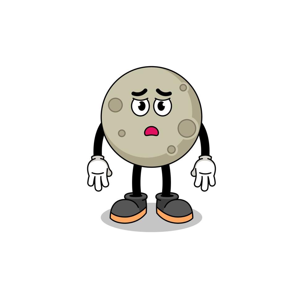 moon cartoon illustration with sad face vector