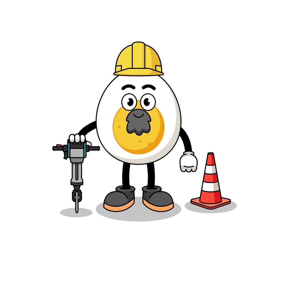 caricatura de personaje de huevo cocido trabajando en la construcción de carreteras vector