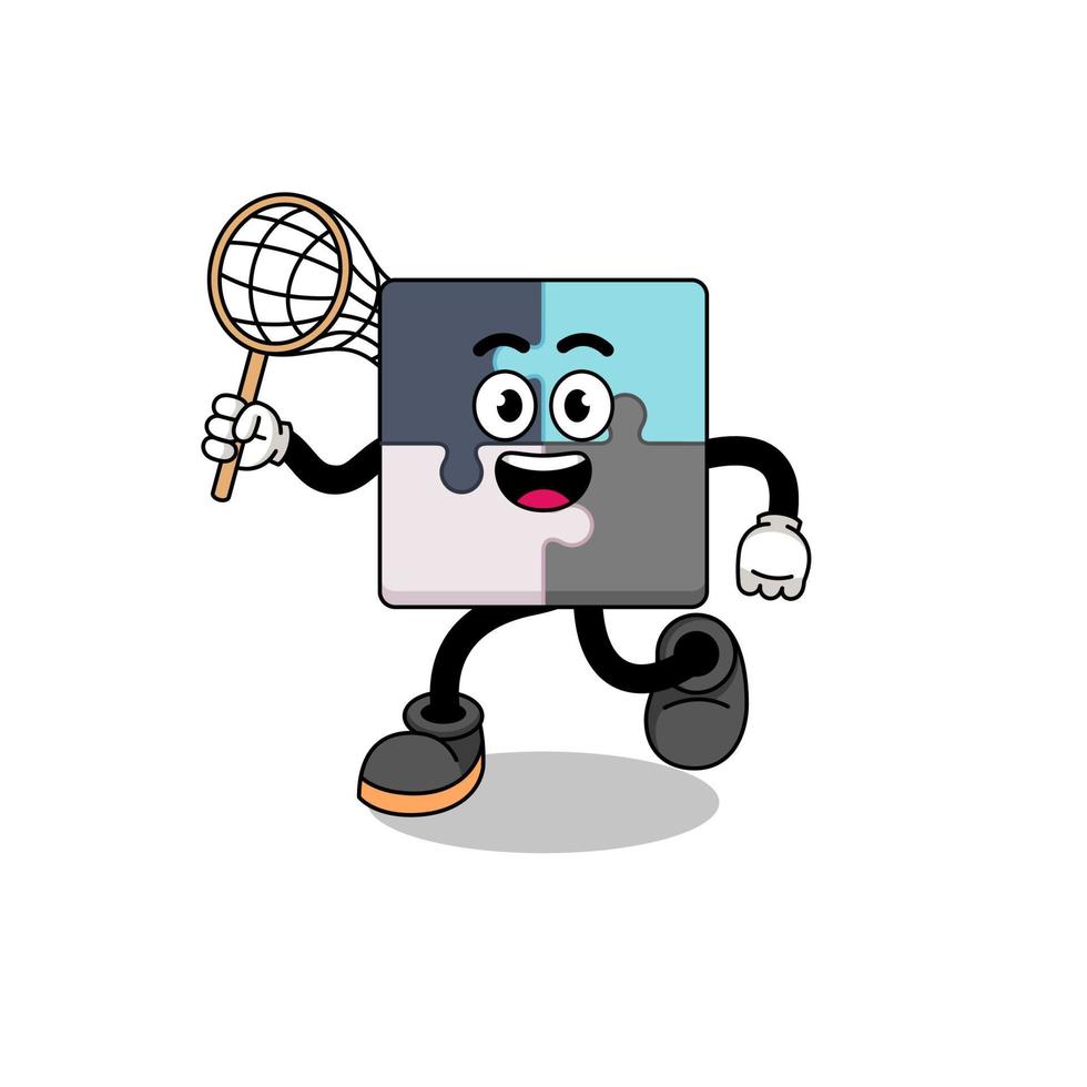 Cartoon of jigsaw puzzle catching a butterfly vector
