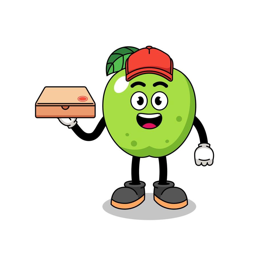 ilustración de manzana verde como repartidor de pizza vector