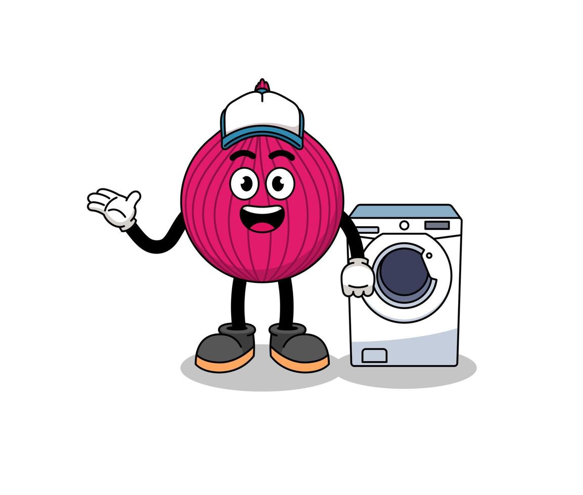 ilustración de cebolla roja como un hombre de lavandería vector