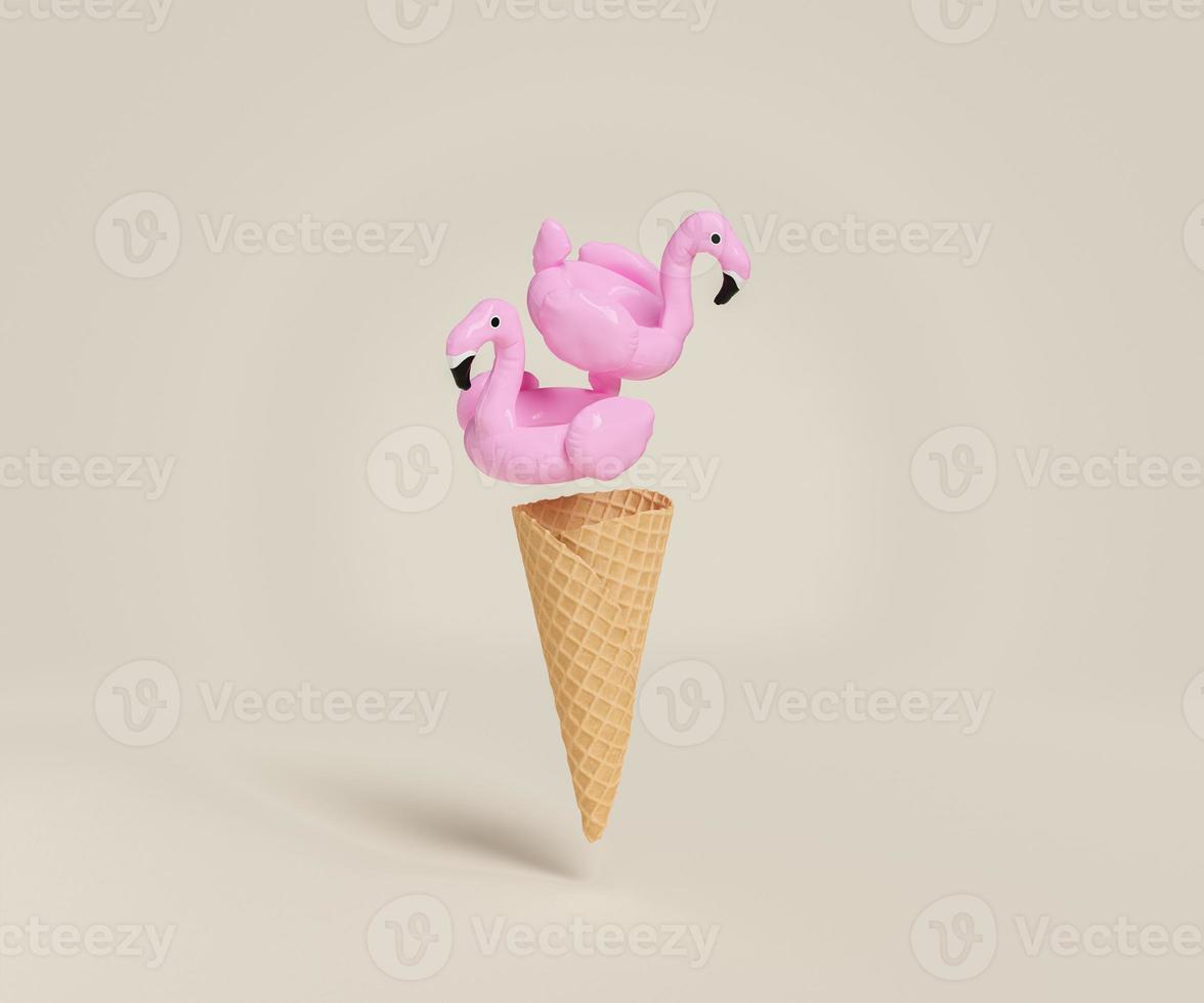 flamingo flota en un cono de helado foto