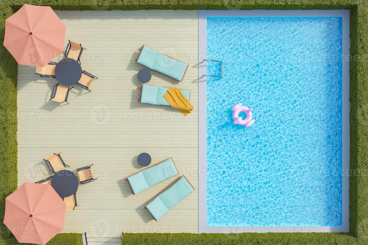 top view of a terrace with swimming pool photo