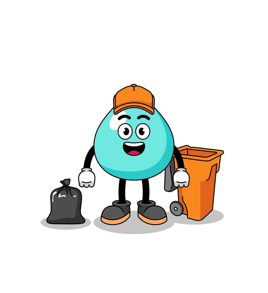 Illustration of water cartoon as a garbage collector vector