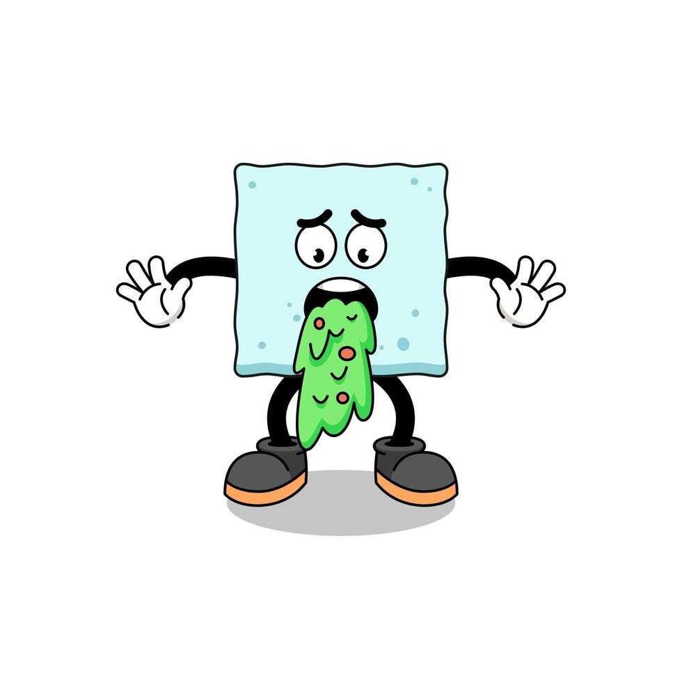 sugar cube mascot cartoon vomiting vector