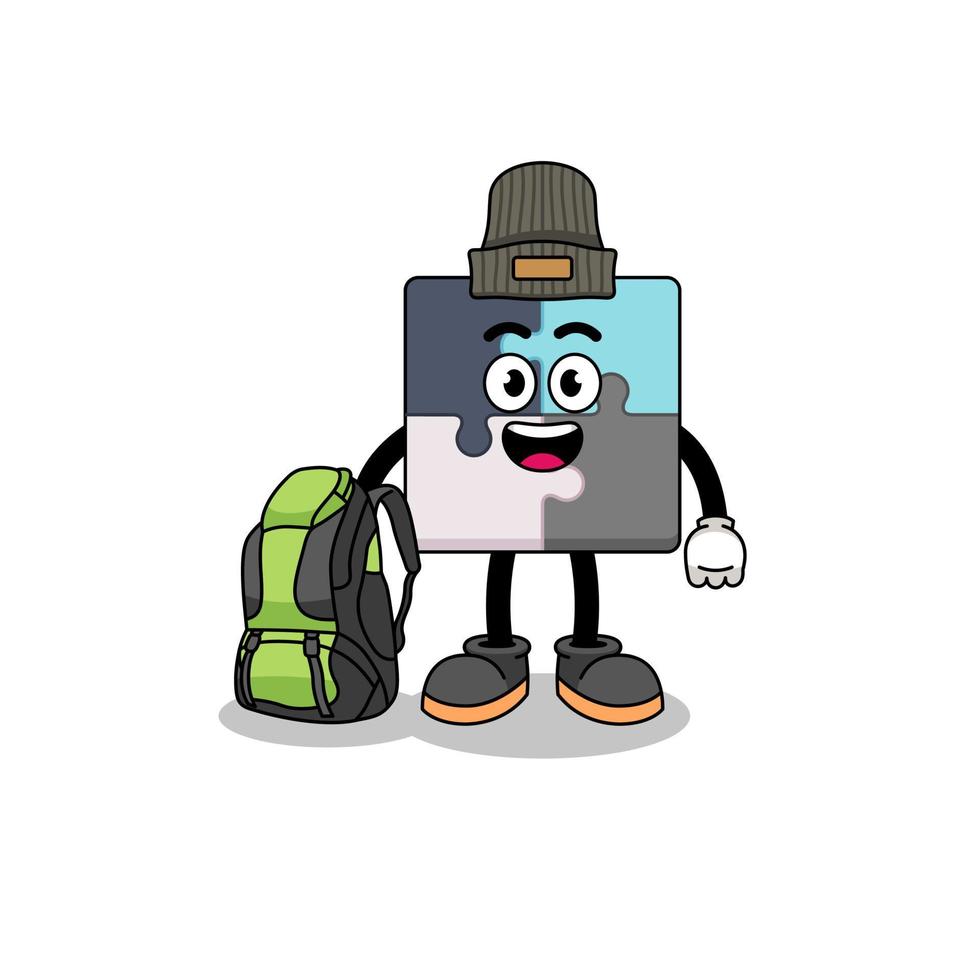 Illustration of jigsaw puzzle mascot as a hiker vector