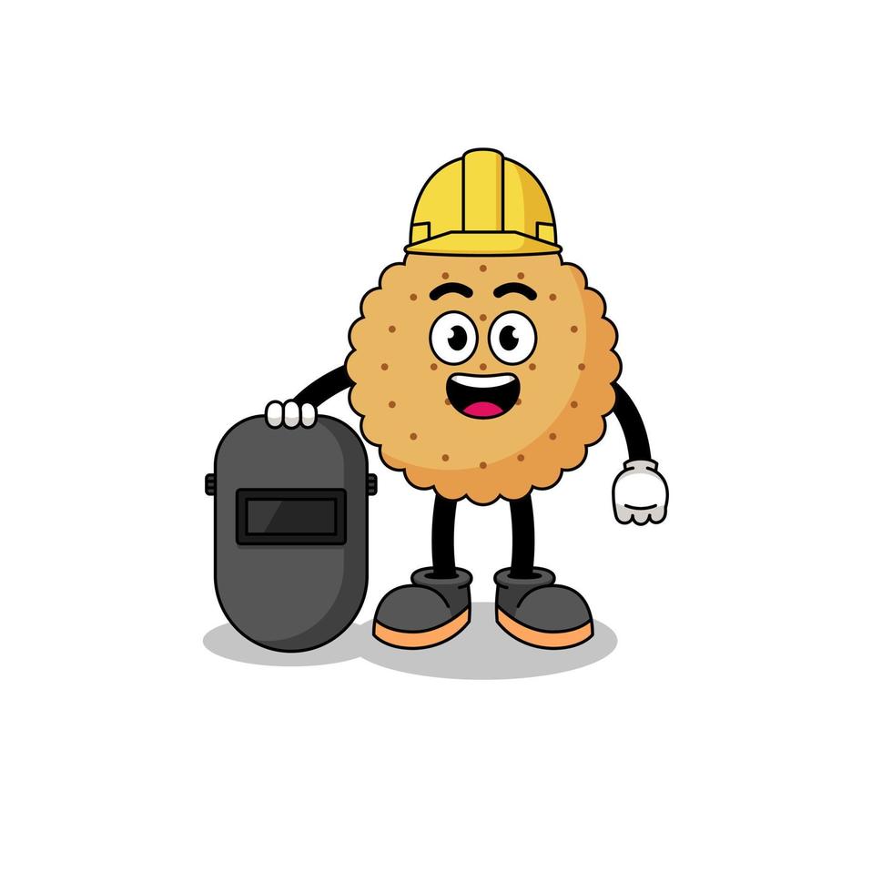 Mascot of biscuit round as a welder vector