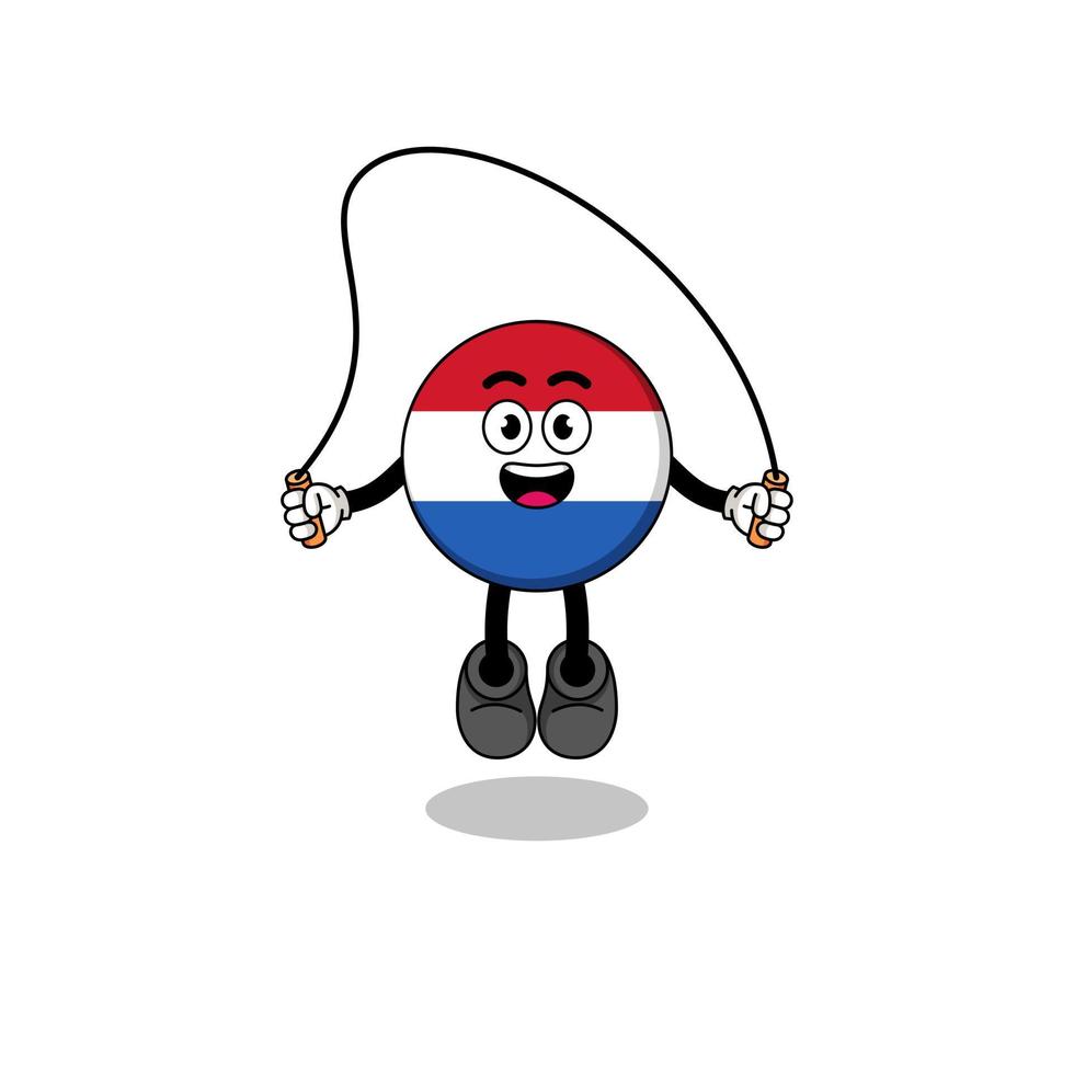 netherlands flag mascot cartoon is playing skipping rope vector