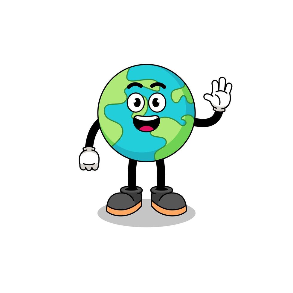 earth cartoon doing wave hand gesture vector