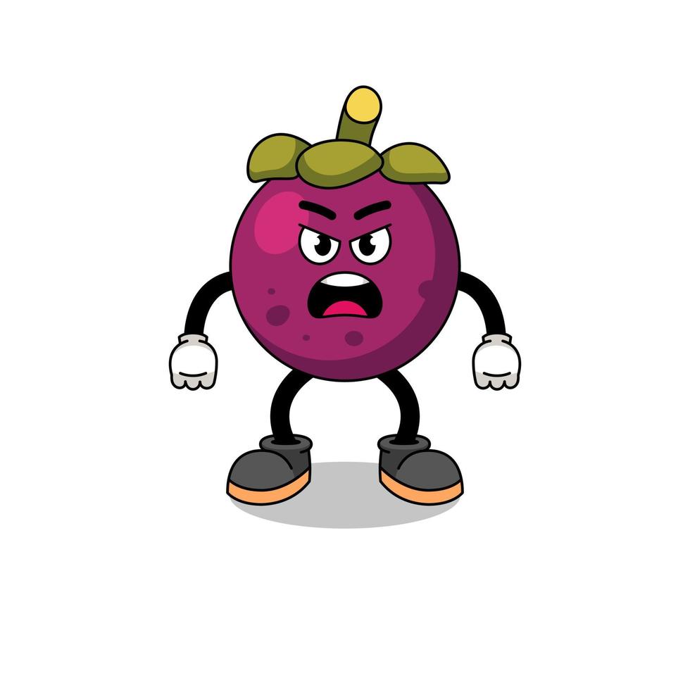 mangosteen cartoon illustration with angry expression vector
