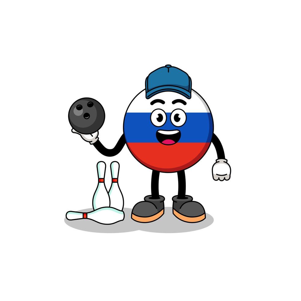 mascota de la bandera de rusia como jugador de bolos vector