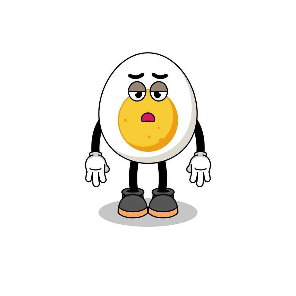 boiled egg cartoon with fatigue gesture vector