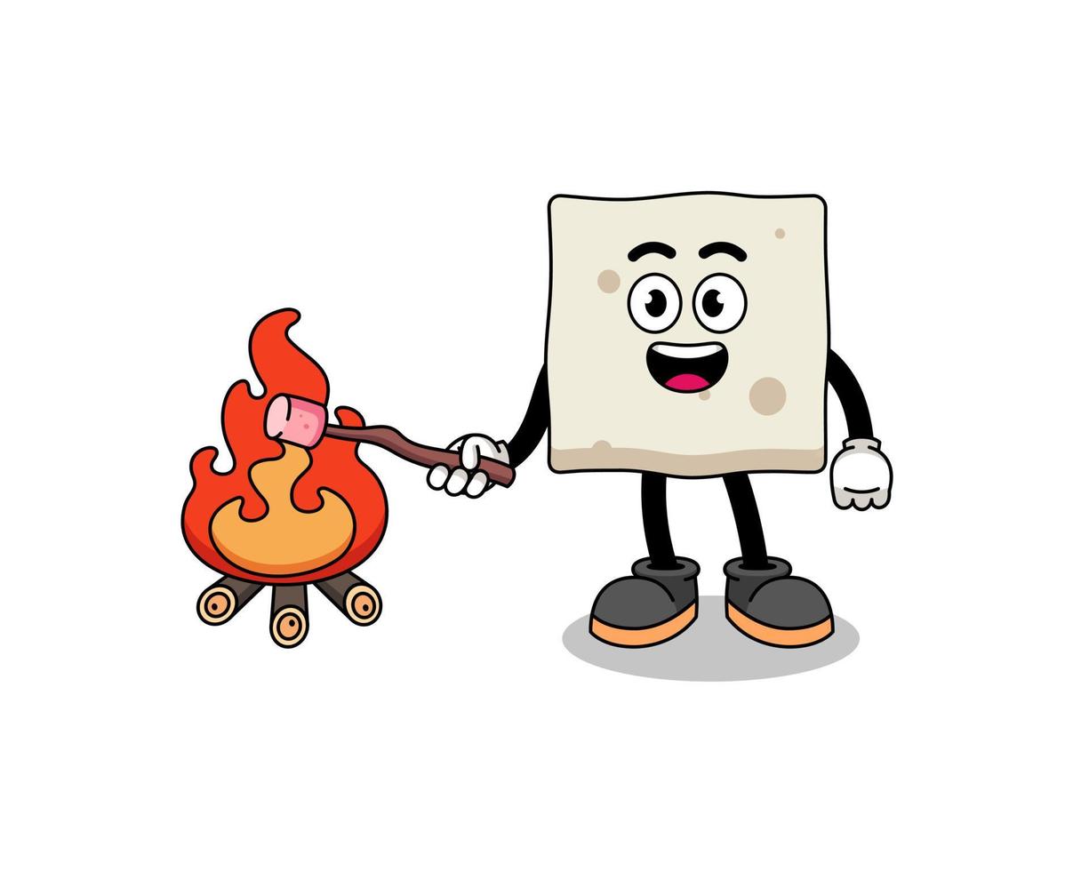 Illustration of tofu burning a marshmallow vector