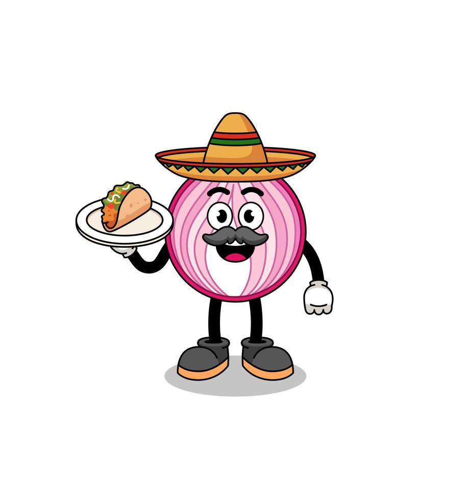 caricatura de personaje de cebolla en rodajas como chef mexicano vector