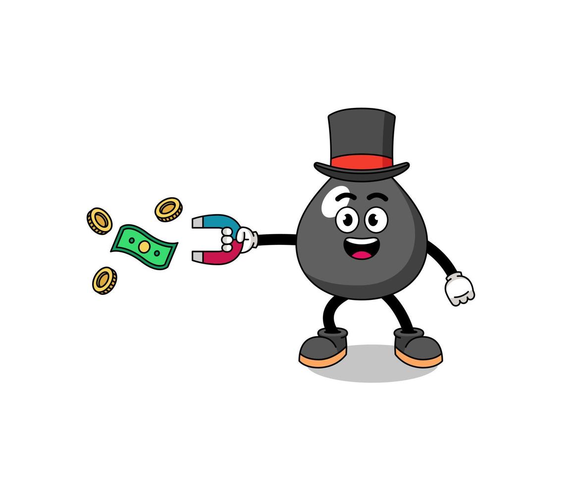 ilustración de personaje de aceite atrapando dinero con un imán vector