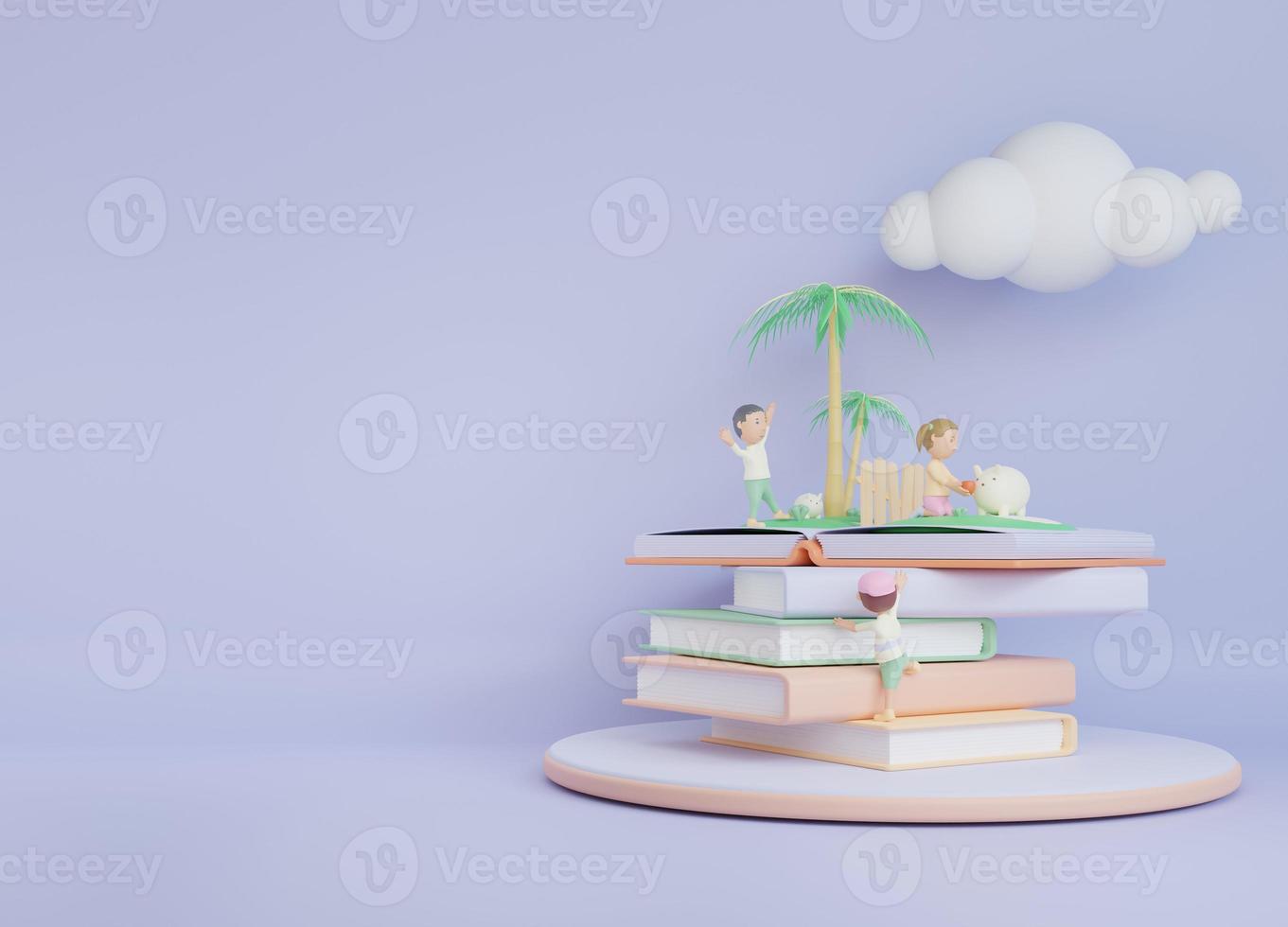 3d children book illustration background with the child feed the animals photo