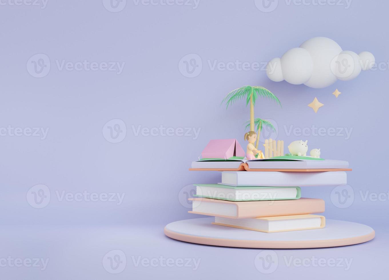 3d children book illustration background with the child camping photo