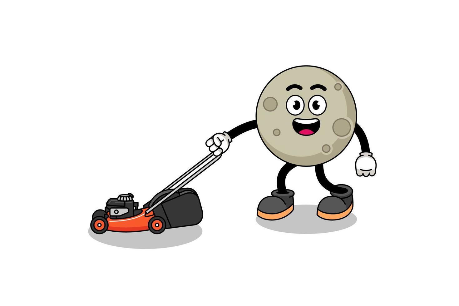 moon illustration cartoon holding lawn mower vector