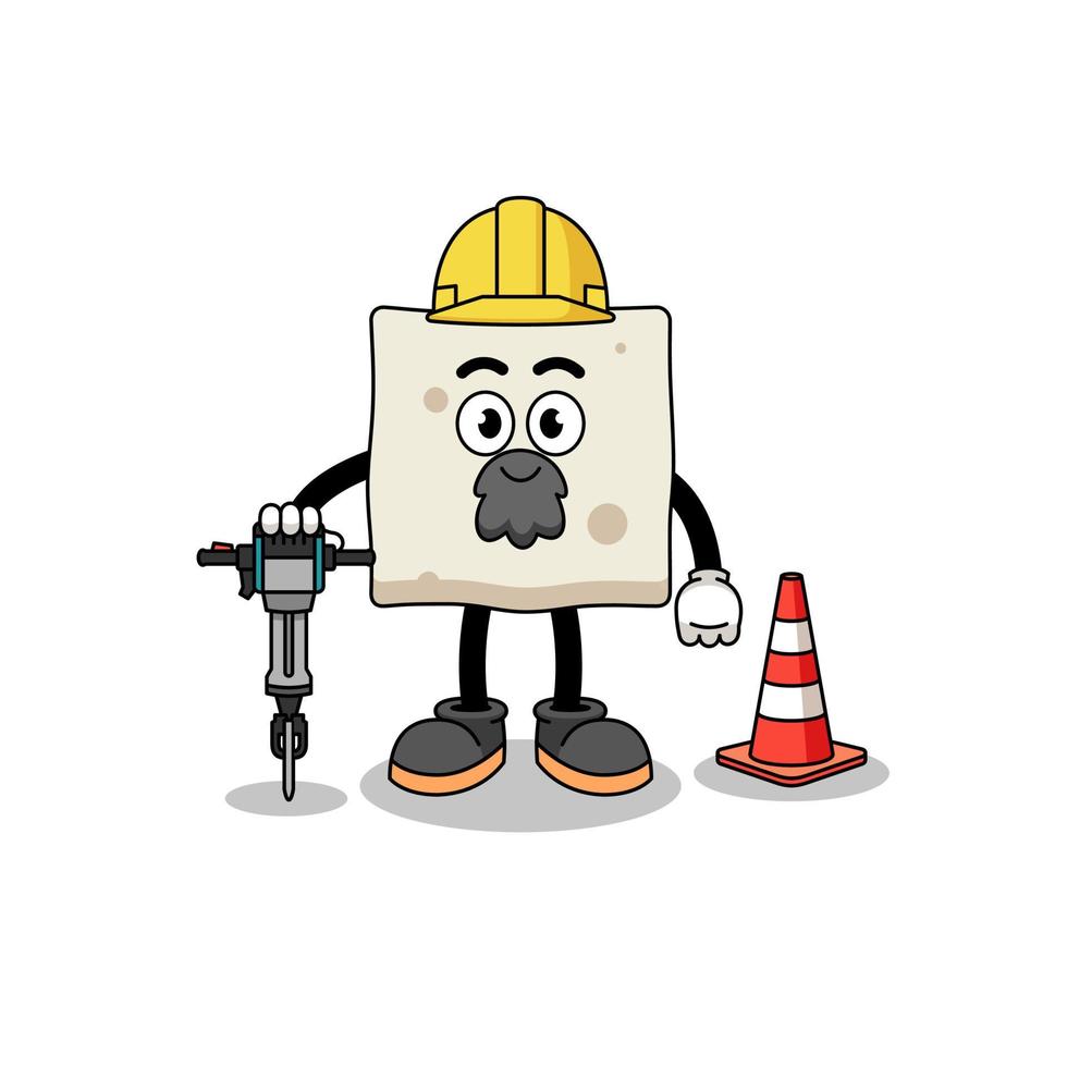 caricatura de personaje de tofu trabajando en la construcción de carreteras vector