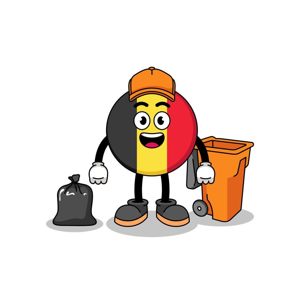 ilustración de la caricatura de la bandera de bélgica como recolector de basura vector