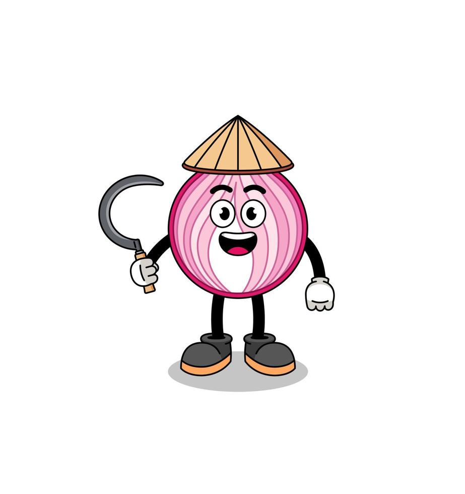 Illustration of sliced onion as an asian farmer vector