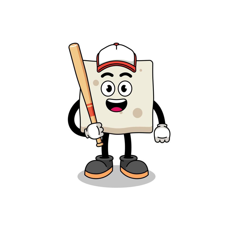 caricatura de mascota de tofu como jugador de béisbol vector