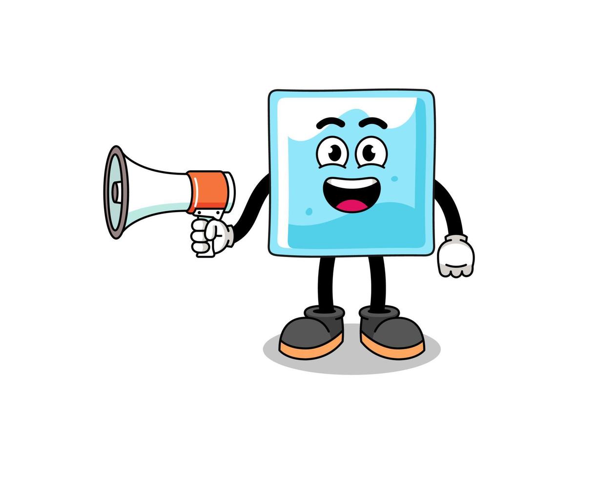 ice block cartoon illustration holding megaphone vector