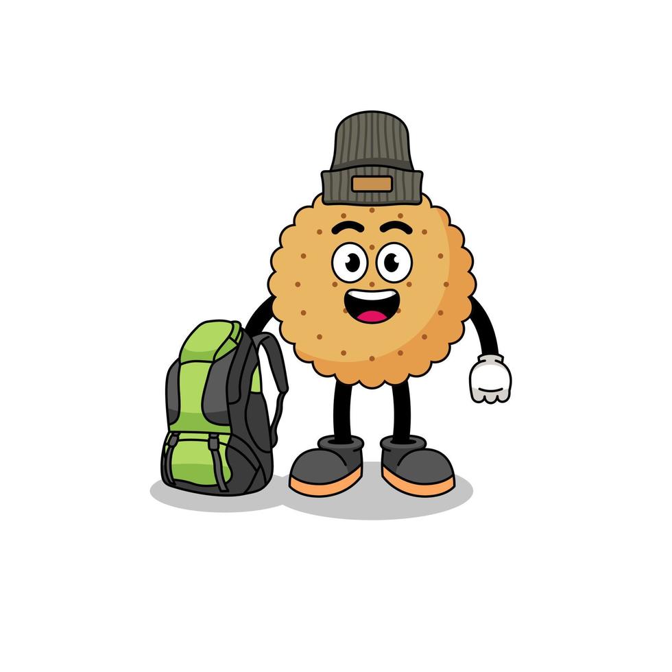 Illustration of biscuit round mascot as a hiker vector