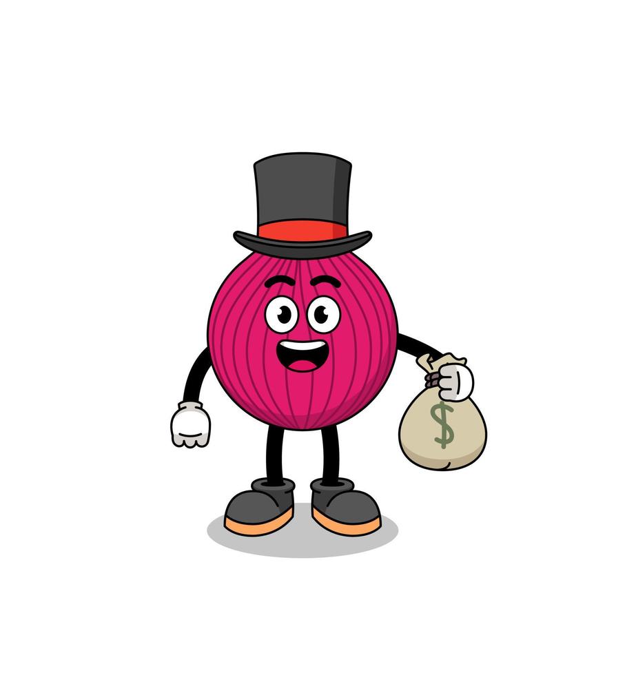 onion red mascot illustration rich man holding a money sack vector