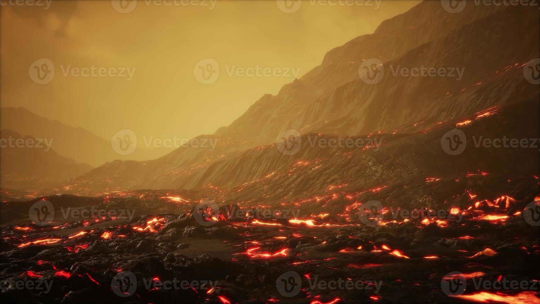 Lava Field under sunset clouds on background photo