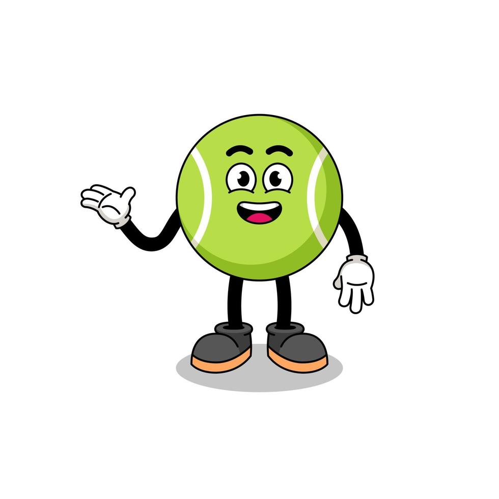 dibujos animados de pelota de tenis con pose de bienvenida vector