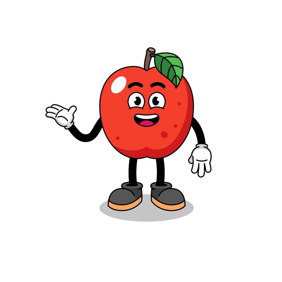 caricatura de manzana con pose de bienvenida vector