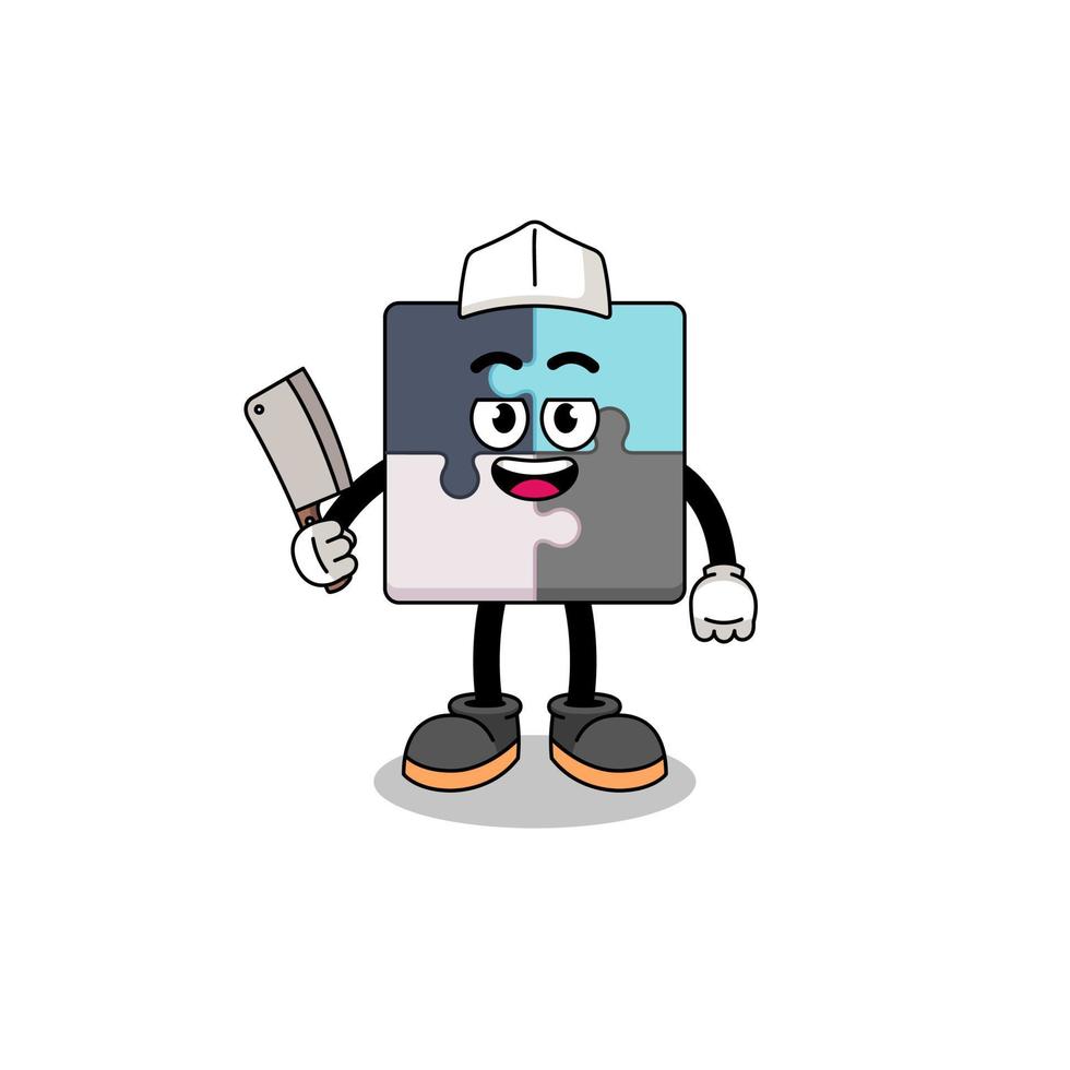 Mascot of jigsaw puzzle as a butcher vector