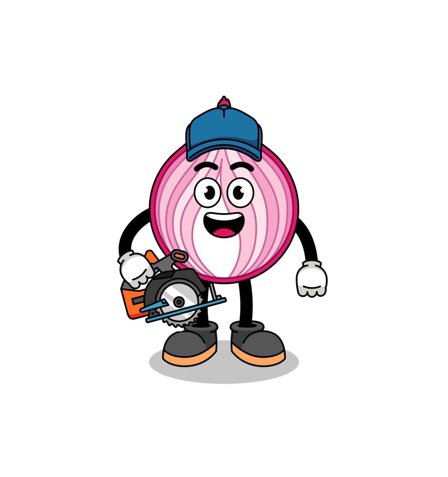 Cartoon Illustration of sliced onion as a woodworker vector