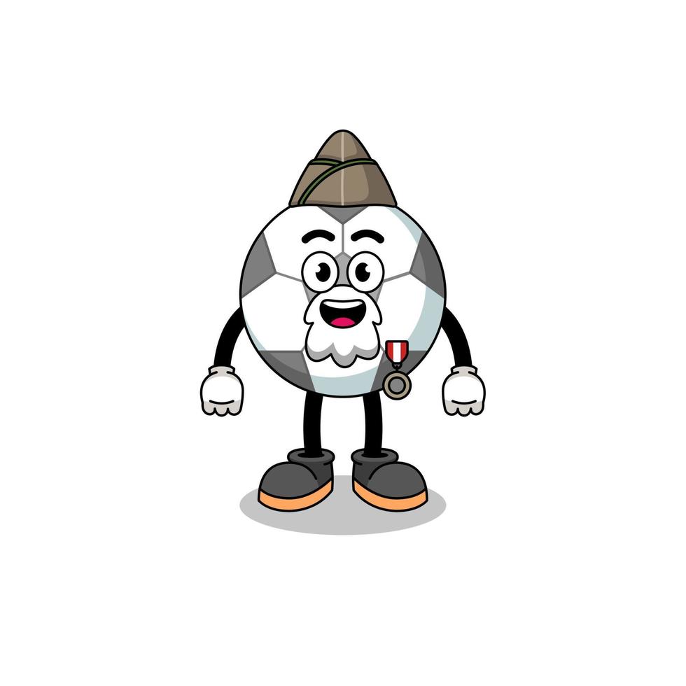 Character cartoon of soccer ball as a veteran vector