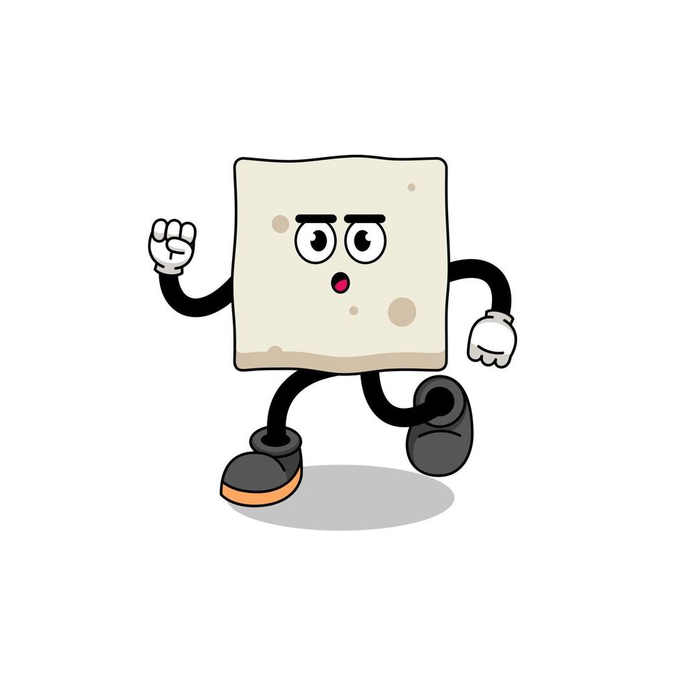 running tofu mascot illustration vector