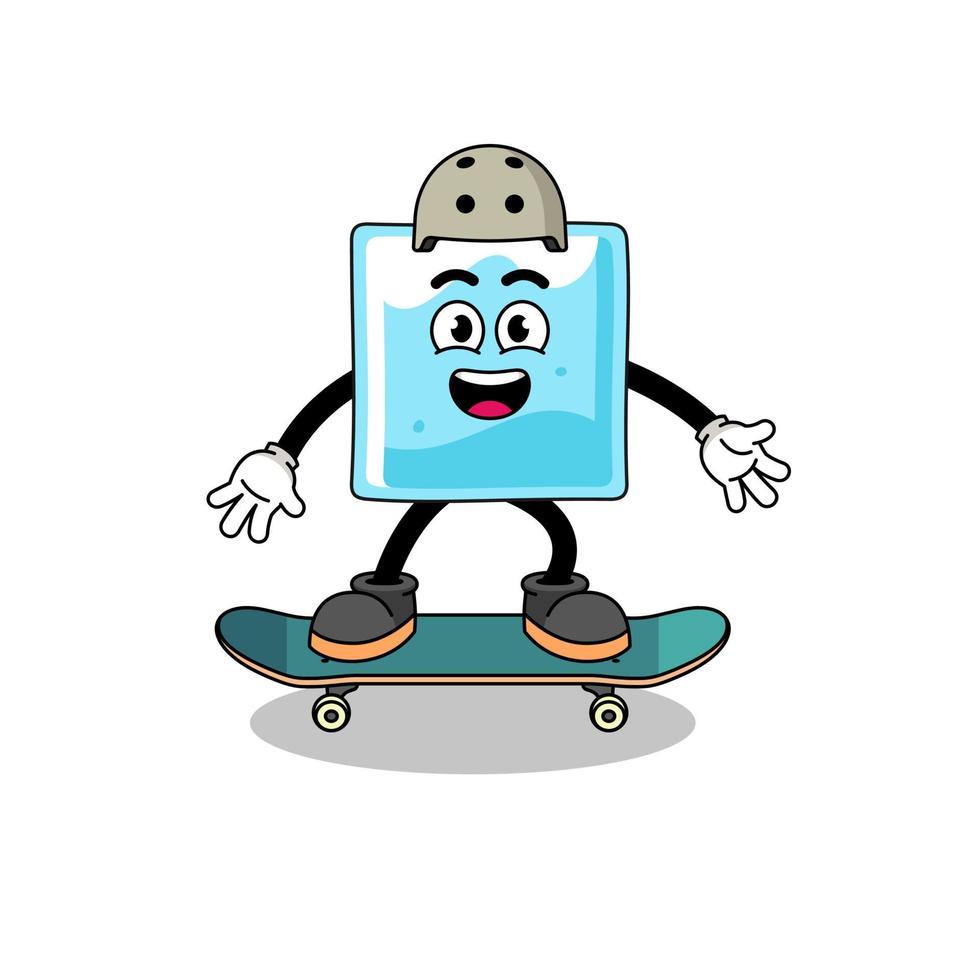 mascota de bloque de hielo jugando una patineta vector