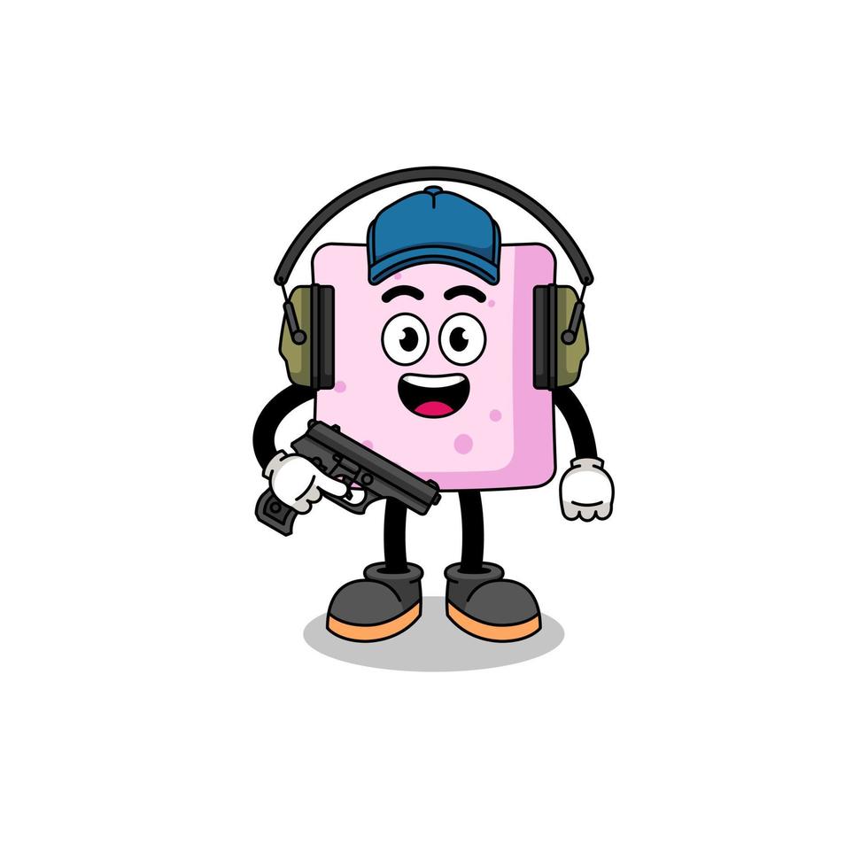 Character mascot of marshmallow doing shooting range vector