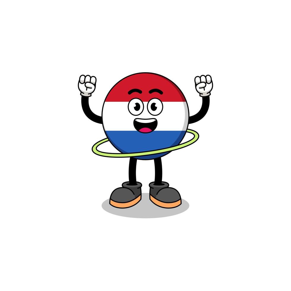 ilustración de personaje de bandera de países bajos jugando hula hoop vector