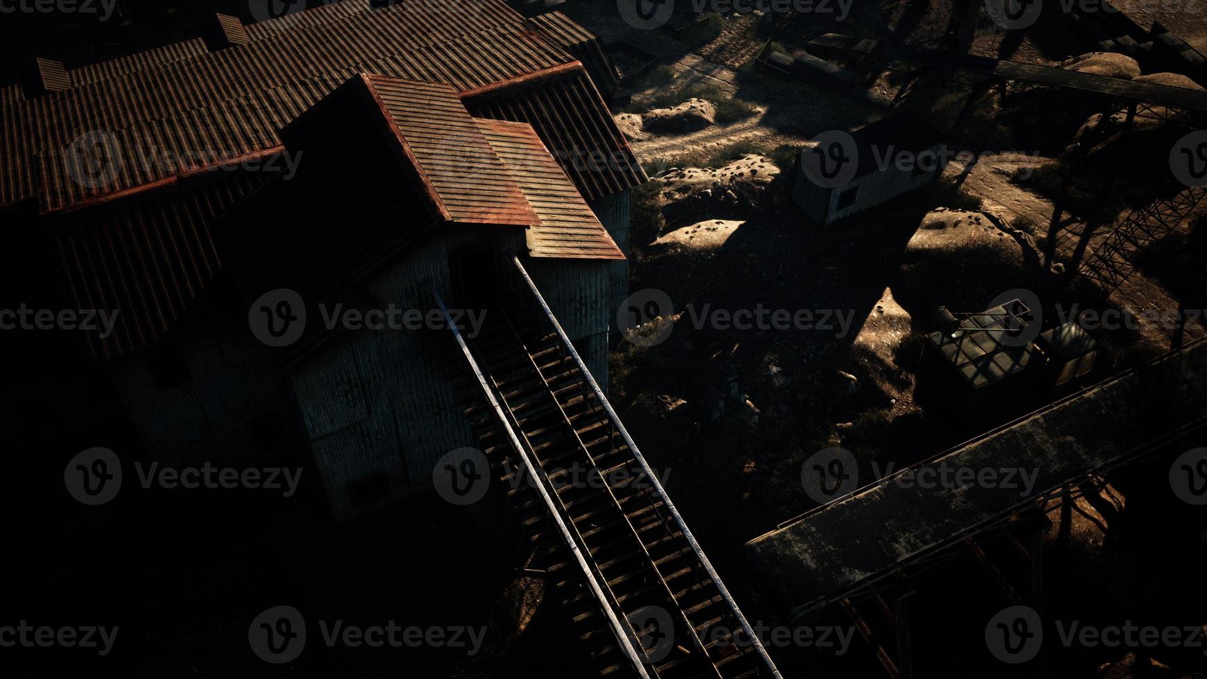 High above an industrial factory in the desert photo