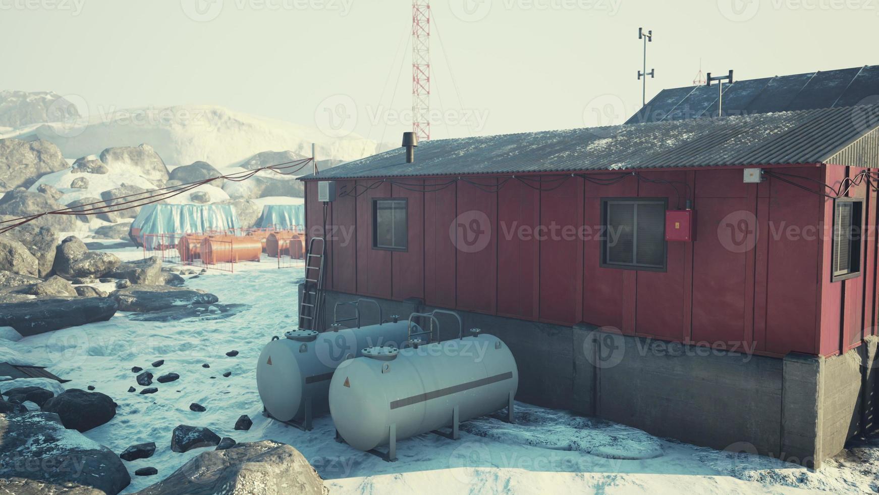 View of old antarctic base at South Pole Station in Antarctica photo