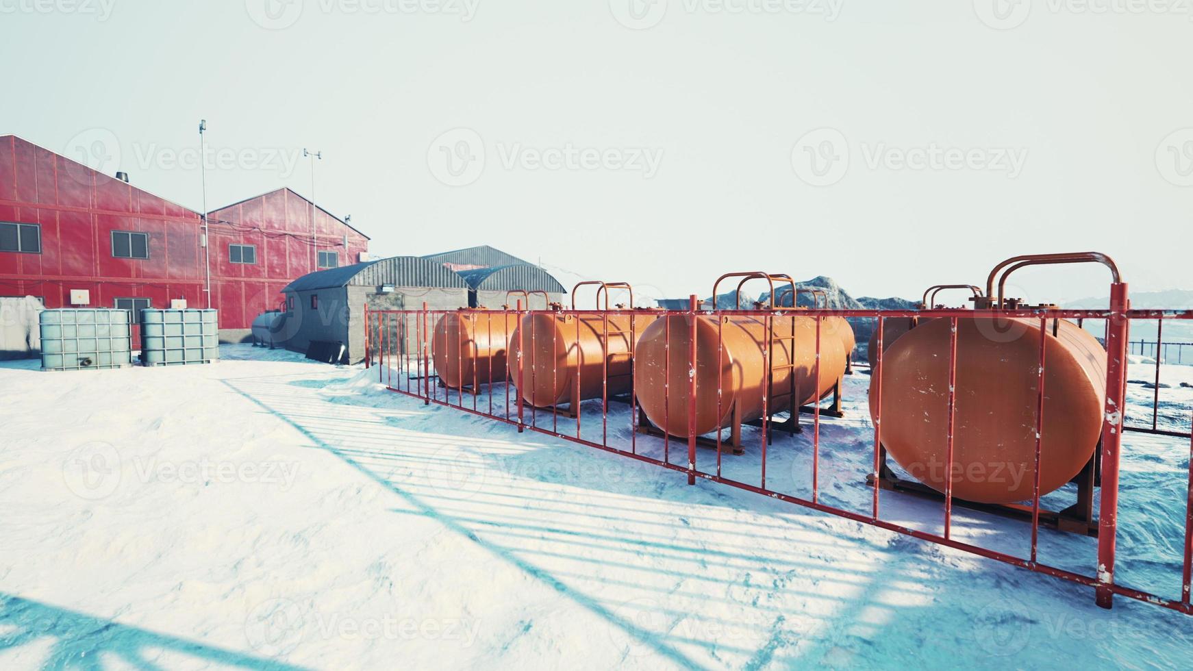 vista de la antigua base antártica en la estación del polo sur en la antártida foto