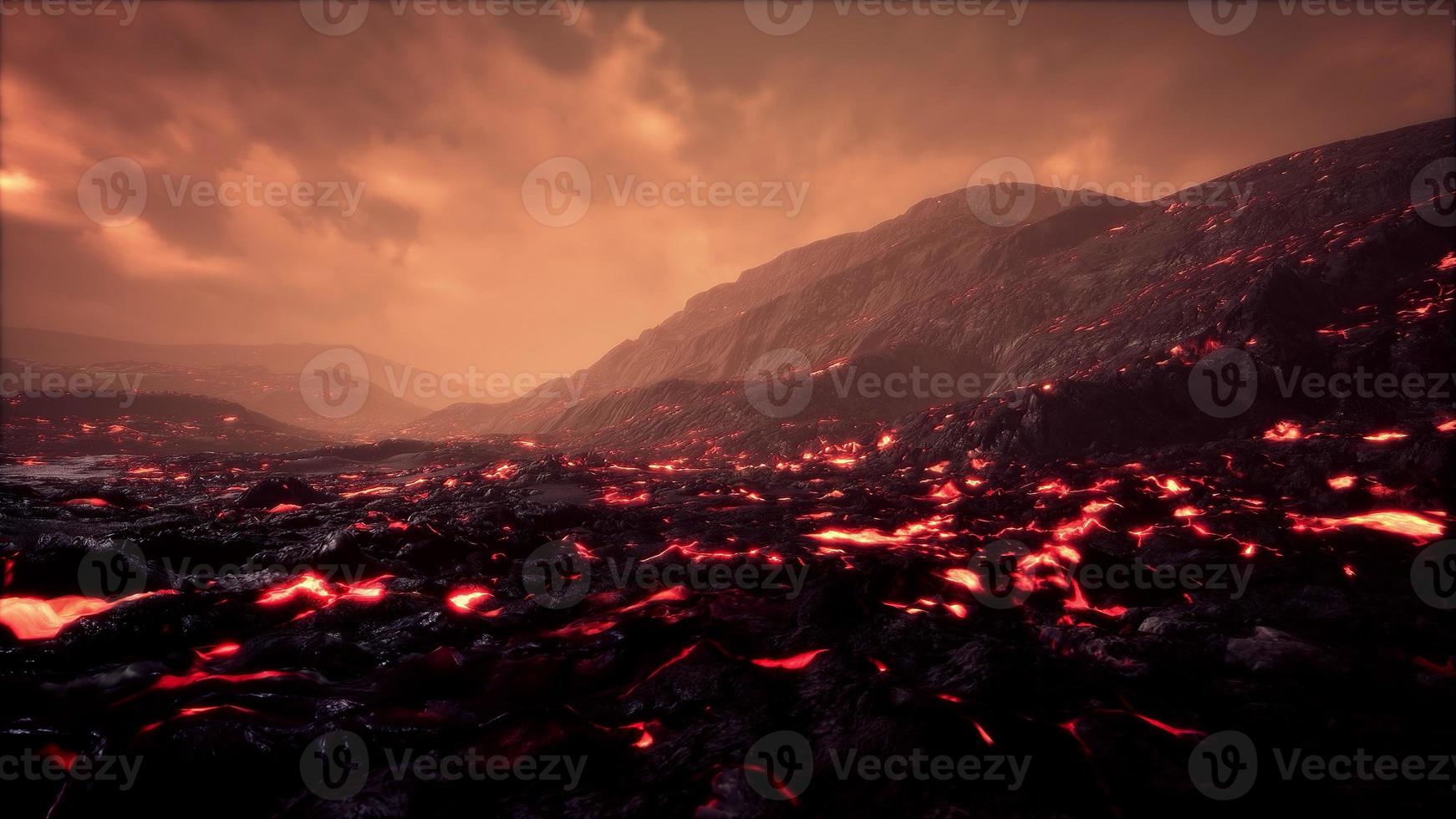 Lava Field under sunset clouds on background photo