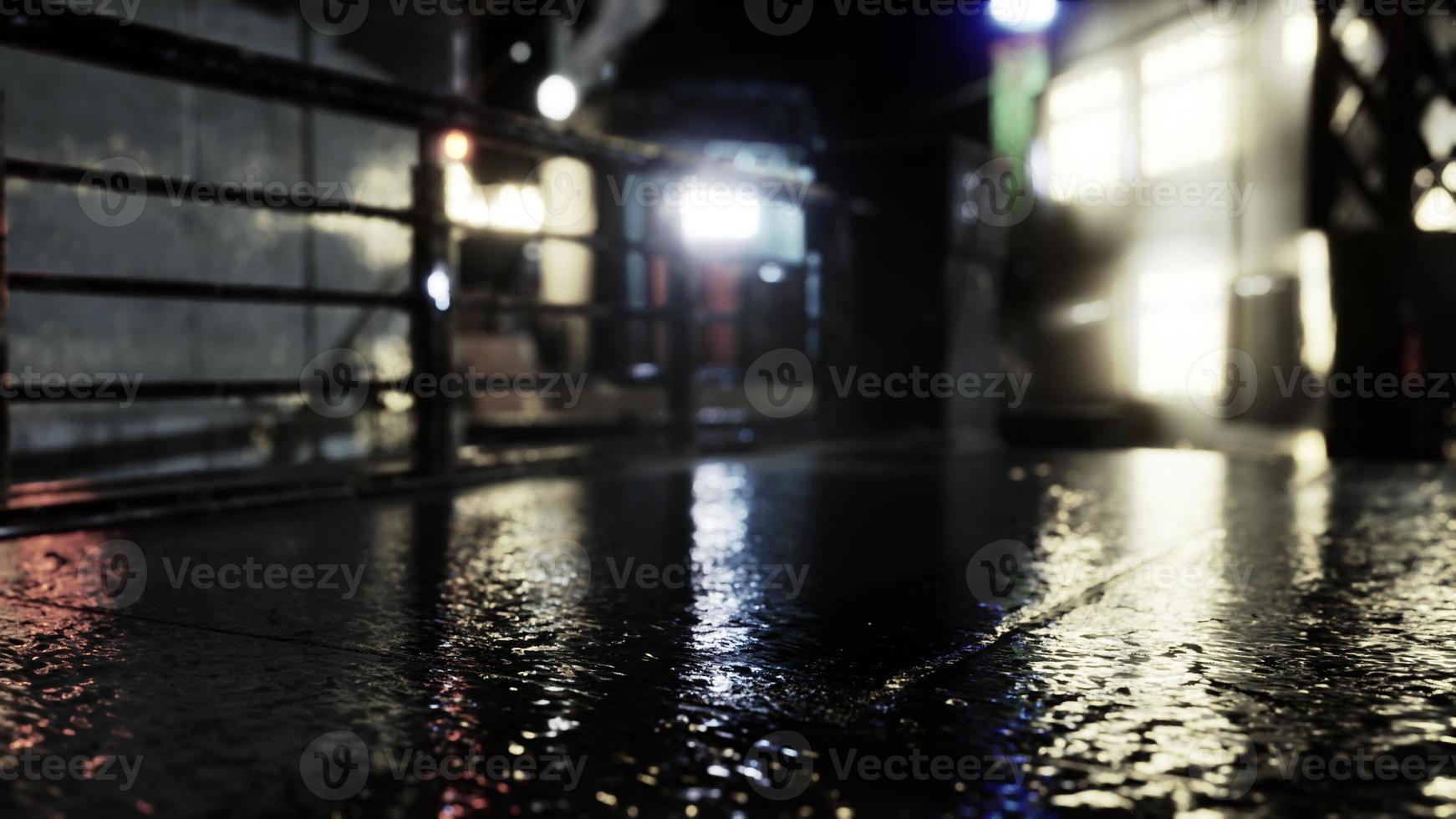 neon bokeh lights at rainy night photo