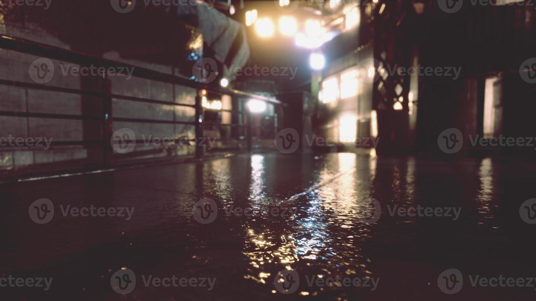 neon bokeh lights at rainy night photo